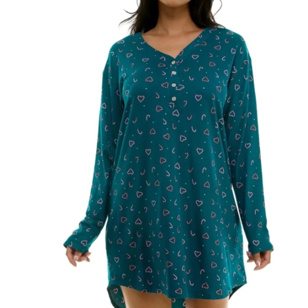 Roudelain Womens Size XXL Cozy Luxe Henley Sleep Shirt Holiday Candy Canes 490